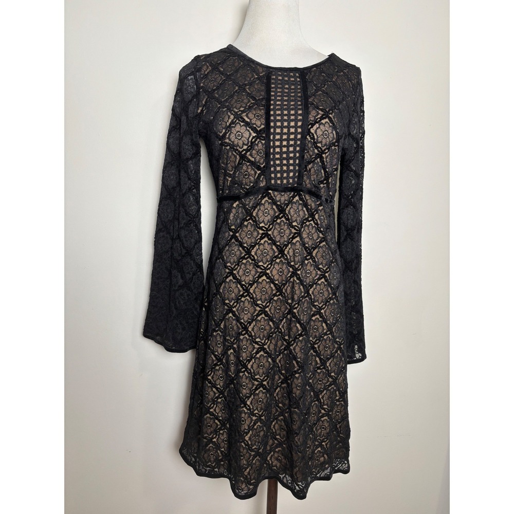 Chelsea & Violet Whimsigoth Bell Sleeve Mini Dress M Velvet Burnout Sheer Lace